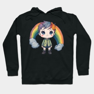 watercolor sad rainbow boy illustration sticker Hoodie